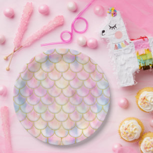 Pastel Iridescent Mermaid Scales Muster Pappteller