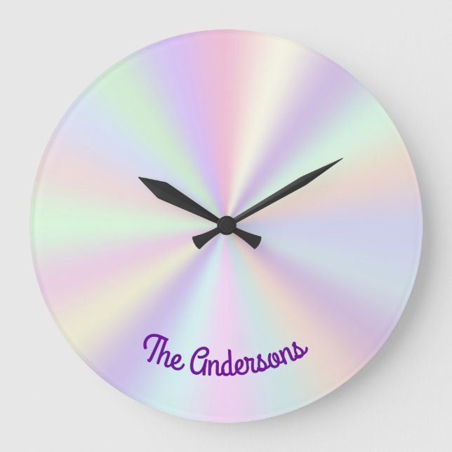 Pastel Iridescent Rainbow Radient Große Wanduhr (Vorderseite)