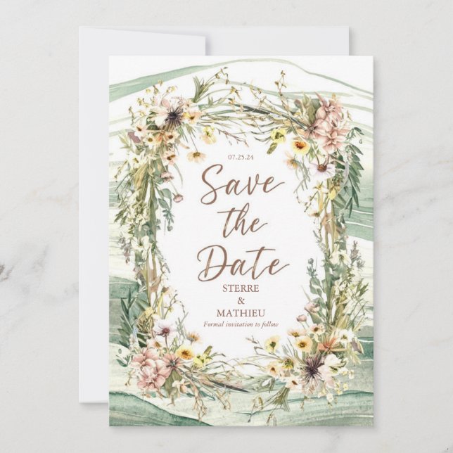 Pastel Joyful Wildblume Wedding Save The Date (Vorderseite)