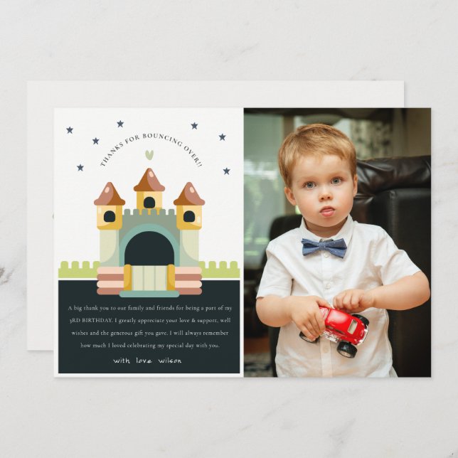 Pastel Jumping Castle Jump Foto Kindergeburtstag Dankeskarte (Vorne/Hinten)