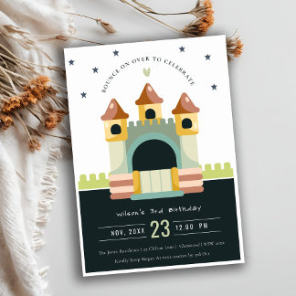 Pastel Jumping Castle Jump & Play Kindergeburtstag Einladung