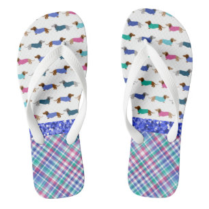 Pastel Kariert Glitzer Dackel Flip Flops