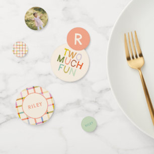 Pastel Kariert "Two Much Fun" 2. Geburtstag Custom Konfetti