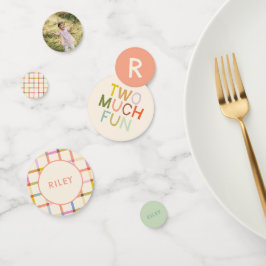 Pastel Kariert "Two Much Fun" 2. Geburtstag Custom Konfetti