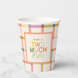 Pastel Kariert "Two Much Fun" 2. Geburtstag Custom Pappbecher