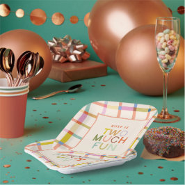 Pastel Kariert "Two Much Fun" 2. Geburtstag Custom Pappteller