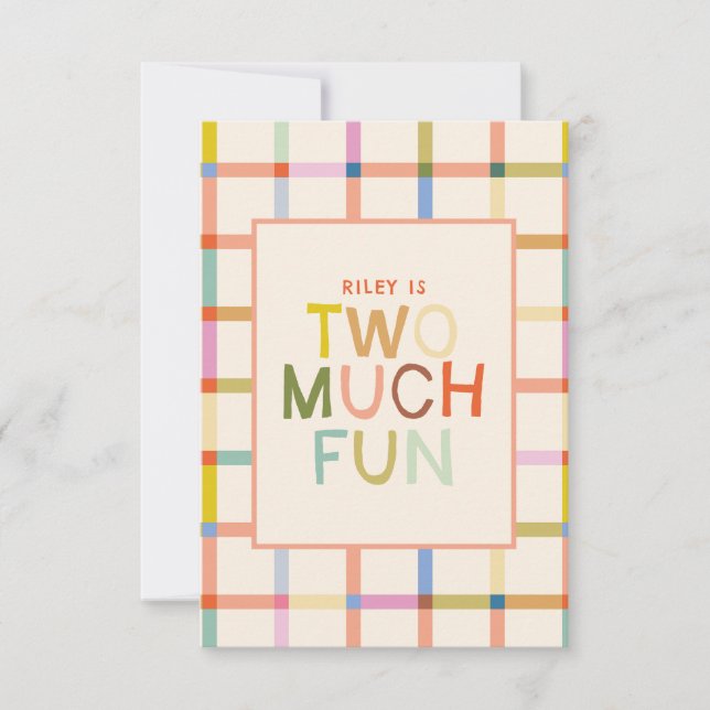 Pastel Kariert "Two Much Fun" 2. Geburtstag vielen Dankeskarte (Vorderseite)
