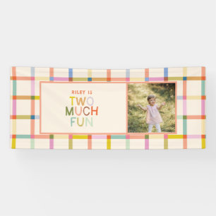 Pastel Kariert "Two Much Fun" 2. Geburtstagsbanner Banner