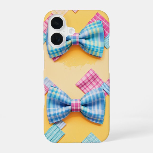 Pastel Karierte Niedliche Bow-Krawatte iPhone 16 Hülle (Rückseite)