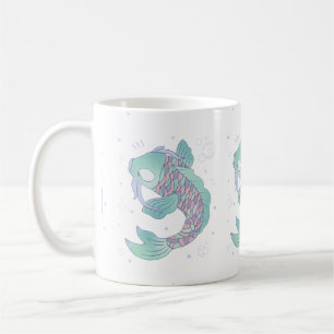 Pastel-Karpfen Whimsische Volkskunst unter Wasse Kaffeetasse