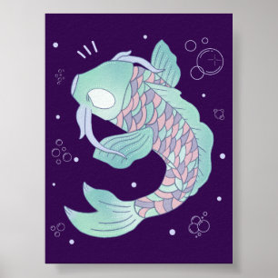Pastel-Karpfen Whimsische Volkskunst unter Wasse Poster