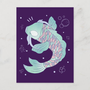 Pastel-Karpfen   Whimsische Volkskunst Unterwasser Postkarte