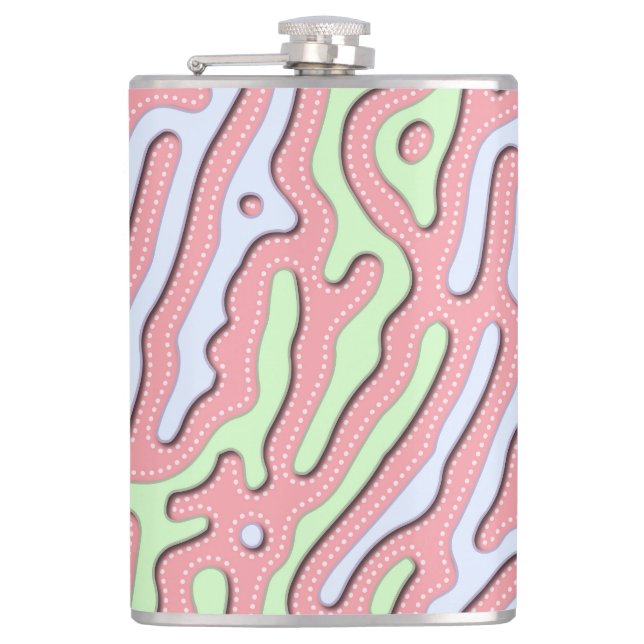Pastel Kawaii Abstrakt-farbiges Squiggle-Design Flachmann (Vorderseite)