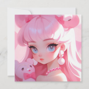 Pastel Kawaii Anime Girl Portrait Einladung