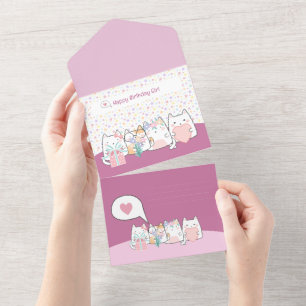 Pastel Kawaii Cat Fiends Grußfreund Cartoon Doodle All In One Einladung