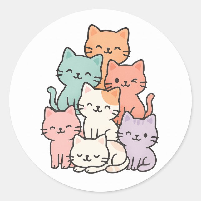 Pastel Kawaii Cat Stack Niedlich Sticker (Vorderseite)