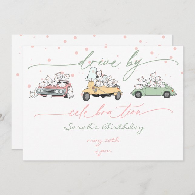 Pastel Kawaii Cats Überraschungsfeier Parade Einladung (Vorne/Hinten)