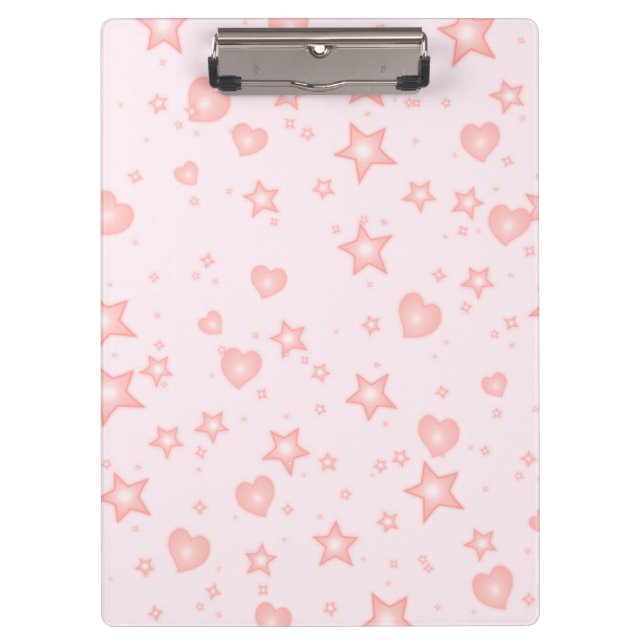 Pastel Kawaii Hearts & Stars – Cute Girly Pink Klemmbrett (Vorderseite)