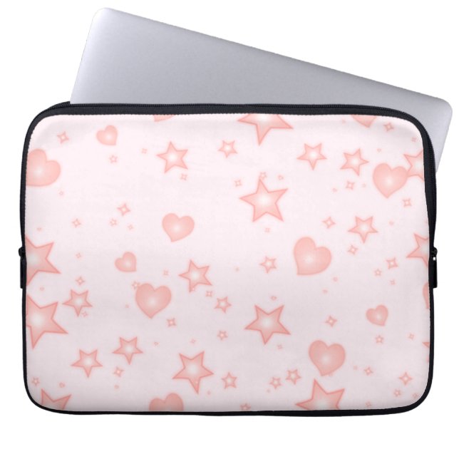 Pastel Kawaii Hearts & Stars – Cute Girly Pink Laptopschutzhülle (Vorderseite)