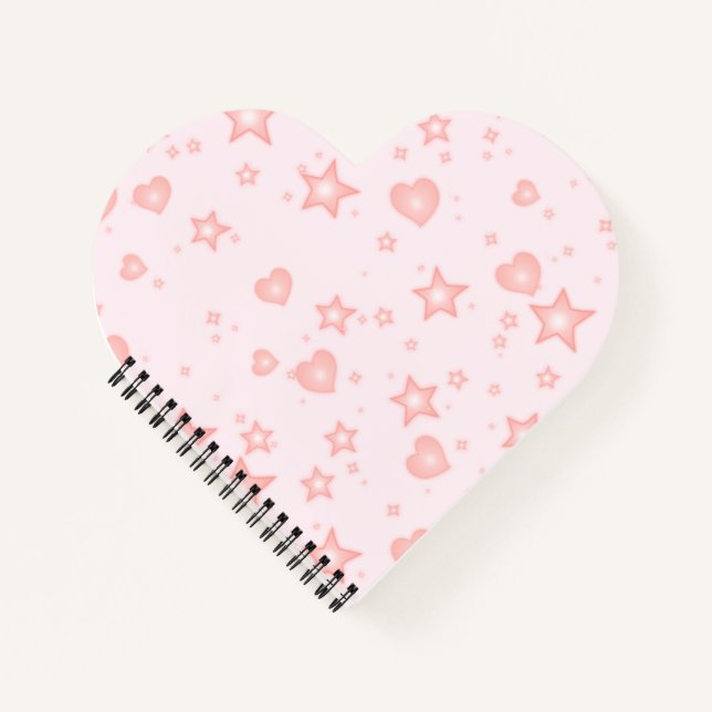 Pastel Kawaii Hearts & Stars – Cute Girly Pink Notizbuch (Vorderseite)