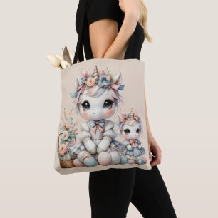 Pastel Kawaii Unicorn Mutter Tochter Duo Beige