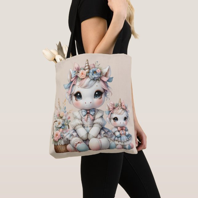 Pastel Kawaii Unicorn Mutter Tochter Duo Beige (Von Nahem)