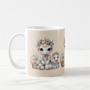 Pastel Kawaii Unicorn Mutter Tochter Duo Beige Kaffeetasse
