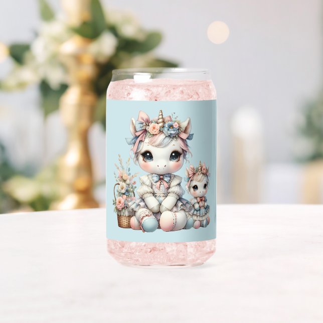 Pastel Kawaii Unicorn Mutter Tochter Duo Blue Dosenglas (Insitu (Hochzeit))