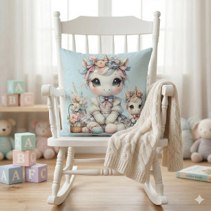 Pastel Kawaii Unicorn Mutter Tochter Duo Blue Kissen