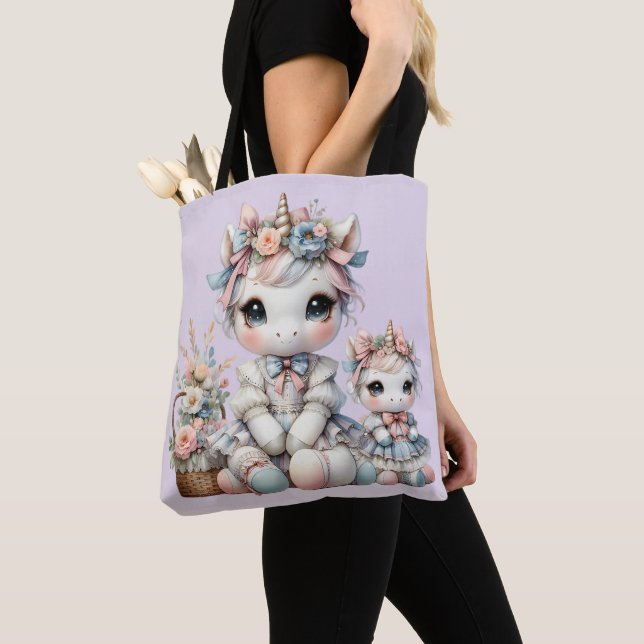 Pastel Kawaii Unicorn Mutter Tochter Duo Lavender (Von Nahem)