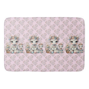 Pastel Kawaii Unicorn Mutter Tochter Duo Pink Badematte