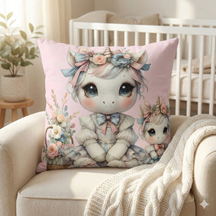 Pastel Kawaii Unicorn Mutter Tochter Duo Pink Kissen