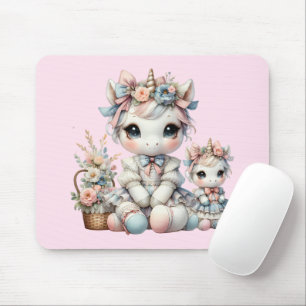 Pastel Kawaii Unicorn Mutter Tochter Duo Pink Mousepad