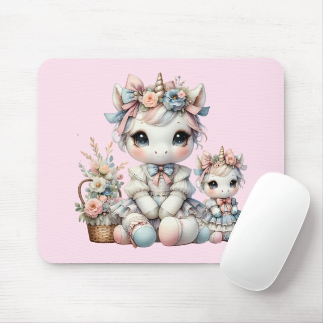 Pastel Kawaii Unicorn Mutter Tochter Duo Pink Mousepad (Mit Mouse)