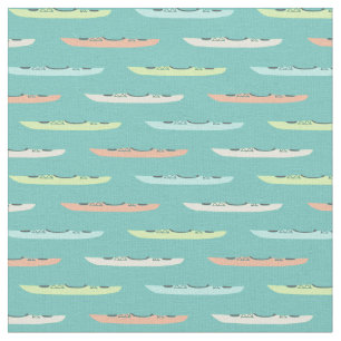 Pastel Kayaks auf dem Aquamarinen Kayaking Themed Stoff