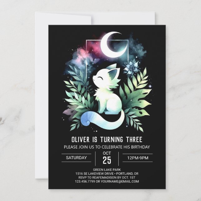 Pastel Kids Cat Geburtstag Einladung (Vorderseite)