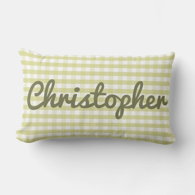 Pastel Kinderzimmer Green Gingham mit Namen Lendenkissen (Vorderseite)