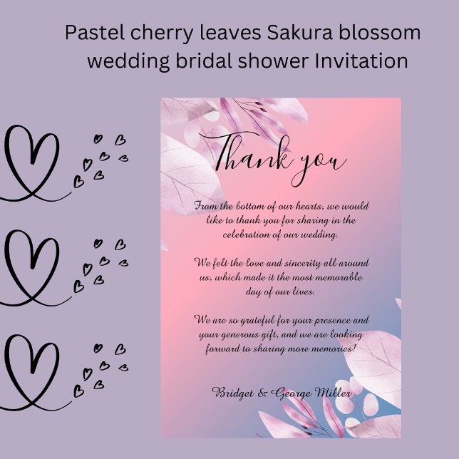 Pastel Kirsche Blüte Hochzeit Flat Danke Karte (Pastel cherry blossom wedding Flat Thank You Card)