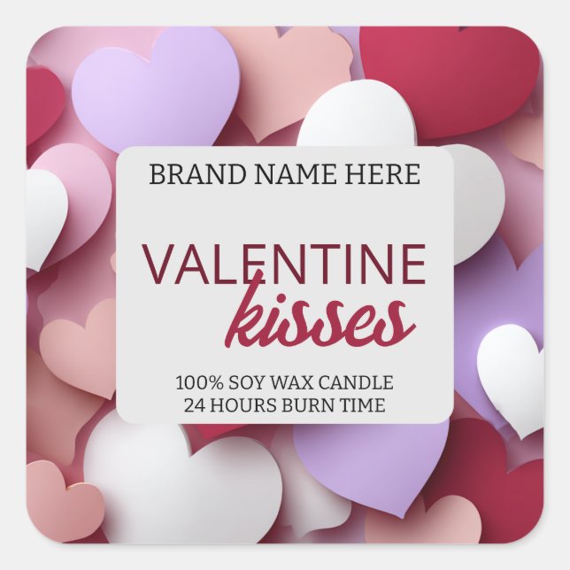 Pastel Kisses Love Candle Label Editable Template Quadratischer Aufkleber (Vorderseite)