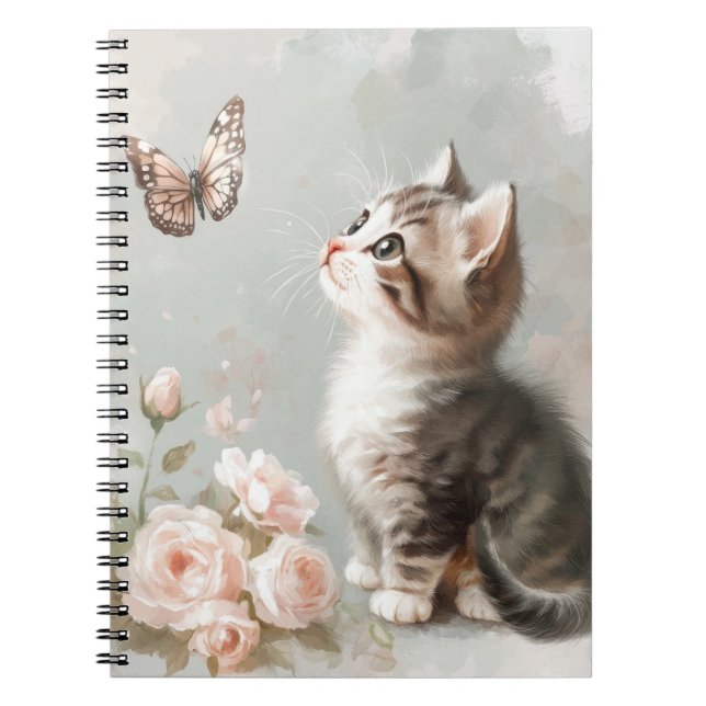 PASTEL KITTEN MIT SCHALTFLÄCHEN & BLUME NOTIZBLOCK (Vorderseite)