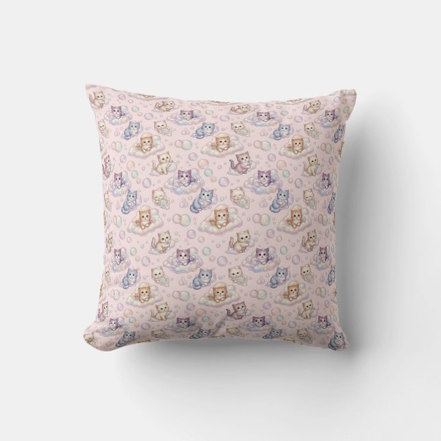 Pastel Kitten & Soap Bubble Nahtlos Kissen (Vorderseite)