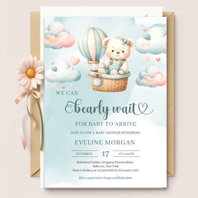 Pastel können wir warten Mädchen Babydusche Einladung (Pastel colors we can bearly wait girl baby shower invitation )