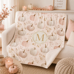 Pastel-Kürbis-Monogramm – Personalisierter Anfangs Sherpadecke