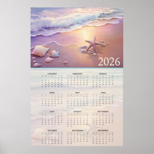 Pastel-Küstenlinie 2026 Kalender mit Muscheln  Poster