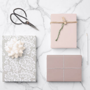 Pastel Lace Pink Beige Geschenkpapier Set