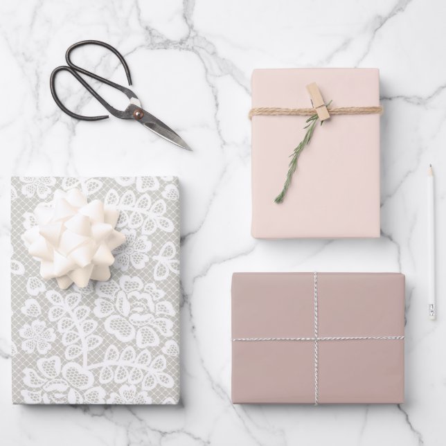 Pastel Lace Pink Beige Geschenkpapier Set (Vorderseite)