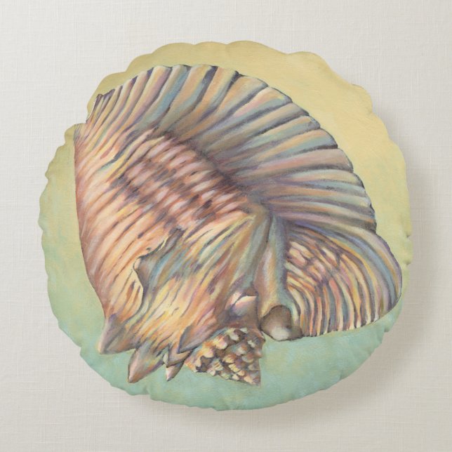 Pastel Large Conch Muschel Rundes Kissen (Vorderseite)