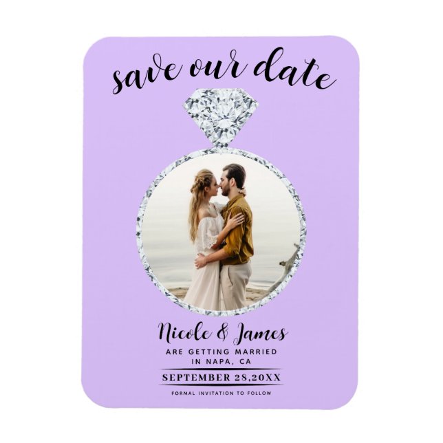 Pastel Lavender Diamond Ring Blende Save the Date Magnet (Vertikal)
