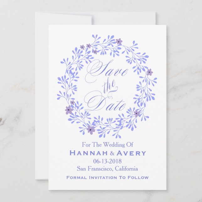 Pastel Lavender Floral Wreath "Save the Date" Save The Date (Vorderseite)