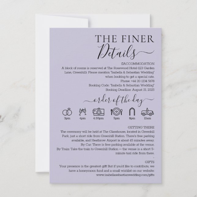 Pastel Lavender Lilac Wedding Finer Details Einladung (Vorderseite)